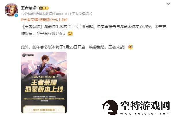王者鸿蒙版正式上线